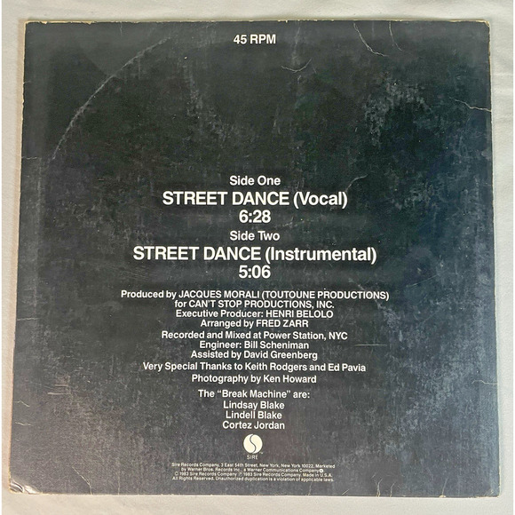 BREAK MACHINE Street Dance 12" Vinyl Single 45 rpm Hip Hop Sire Records Vtg 1983 - Picture 2 of 8